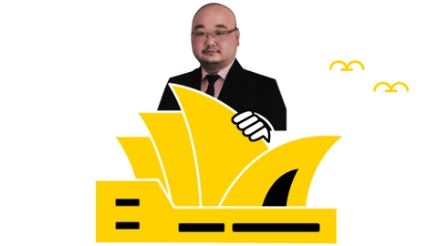 Man in suit with Sydney Opera House model, Australian travel landmark