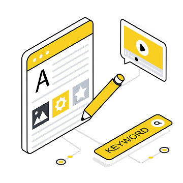 SEO keyword research concept showing content creation and keyword analysis tools