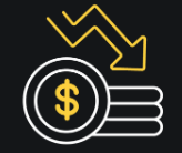 Dollar coins with a descending arrow symbolizing financial loss or decline