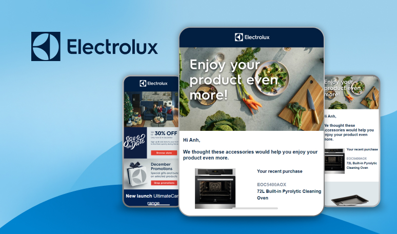Electrolux email promoting accessories for 72L Built-in Pyrolytic Cleaning Oven