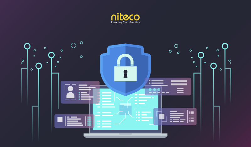 Niteco cybersecurity shield protecting laptop data and user information