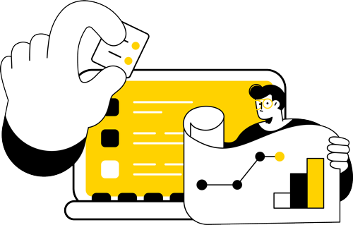 Hand holding puzzle piece near laptop with data and growth charts illustration