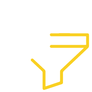 White gear and yellow filter icon representing funnel optimization or process refinement.
