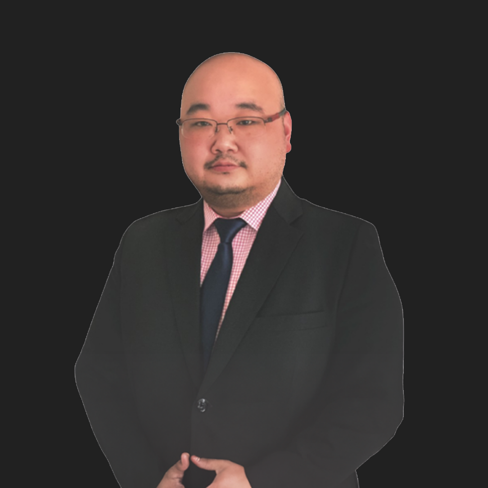 Professional business consultant wearing a suit and tie on dark background