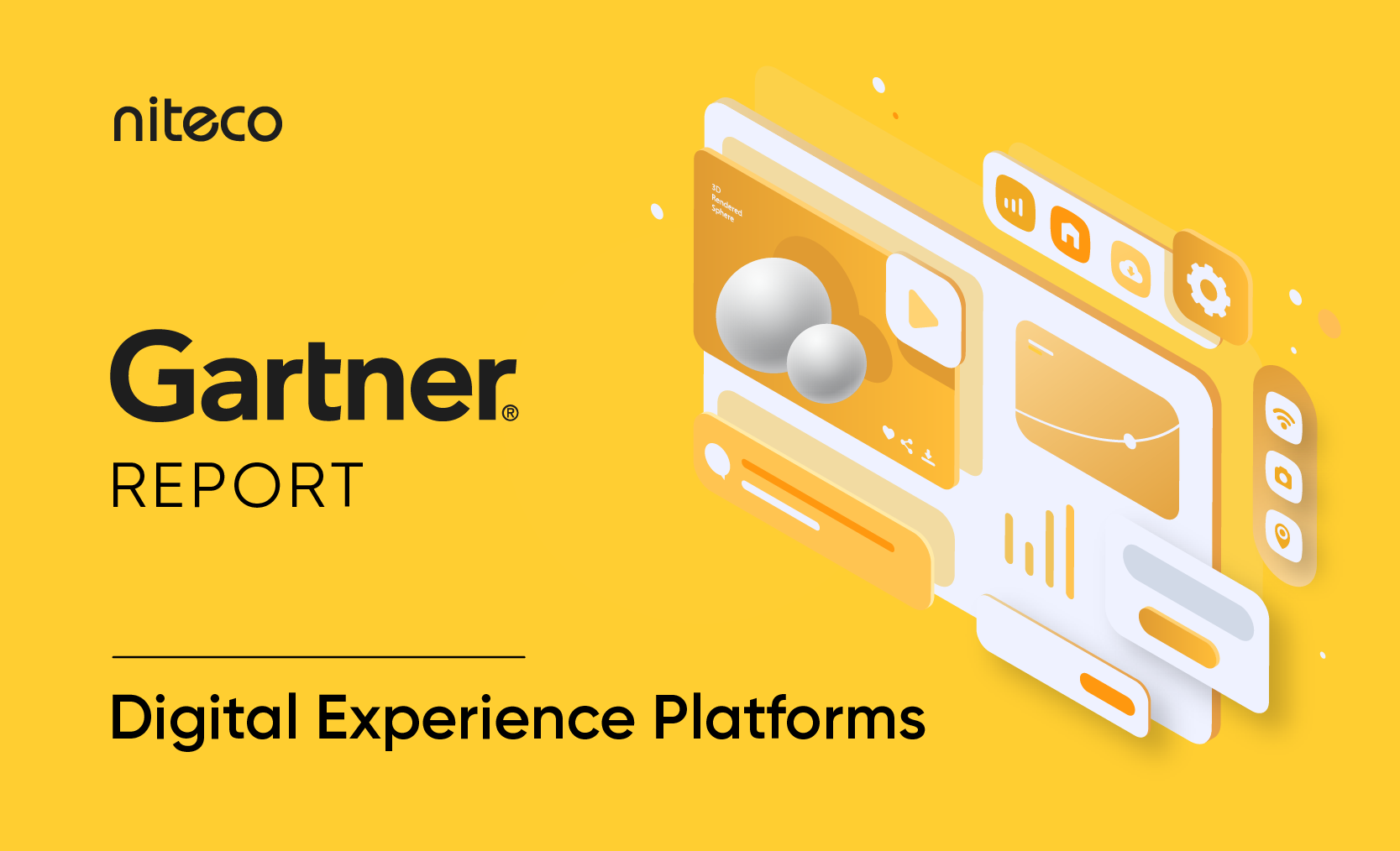 Gartner report on Digital Experience Platforms with 3D interface elements