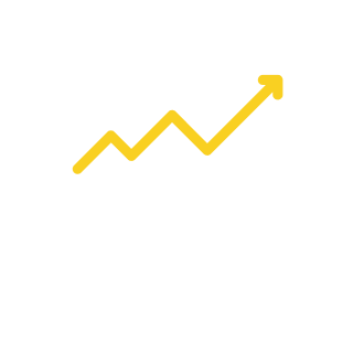 Yellow upward trend line over three white bars representing growth analysis.
