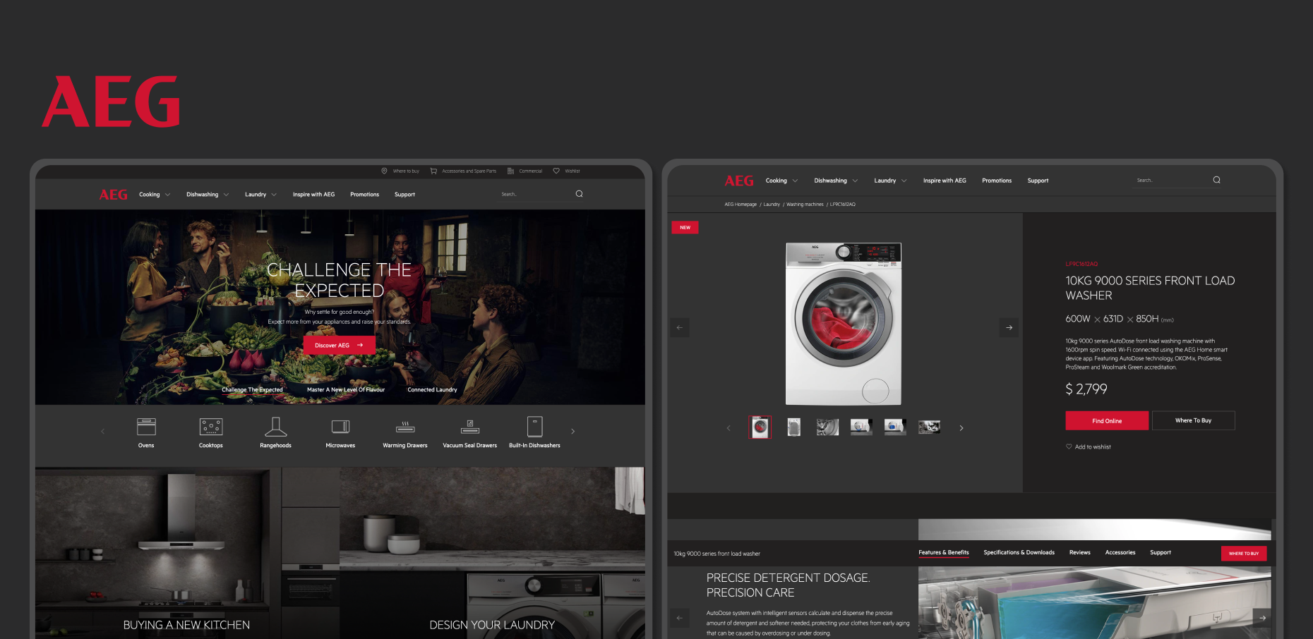 AEG washing machine 10kg 9000 series front load washer product page