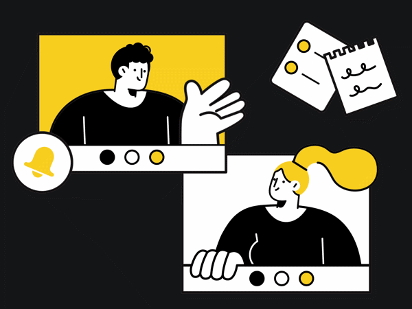 Virtual meeting with two participants and shared notes on digital workspace