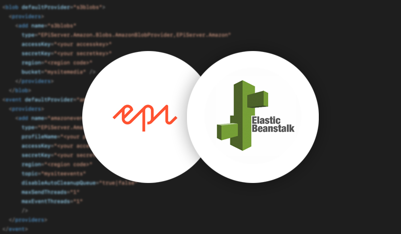Optimizely and AWS Elastic Beanstalk logos with cloud deployment configuration code