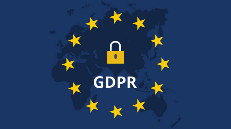 GDPR compliance with EU stars and security padlock symbol over world map