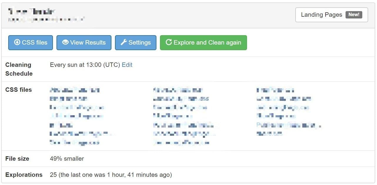 Screenshot of Unused CSS
