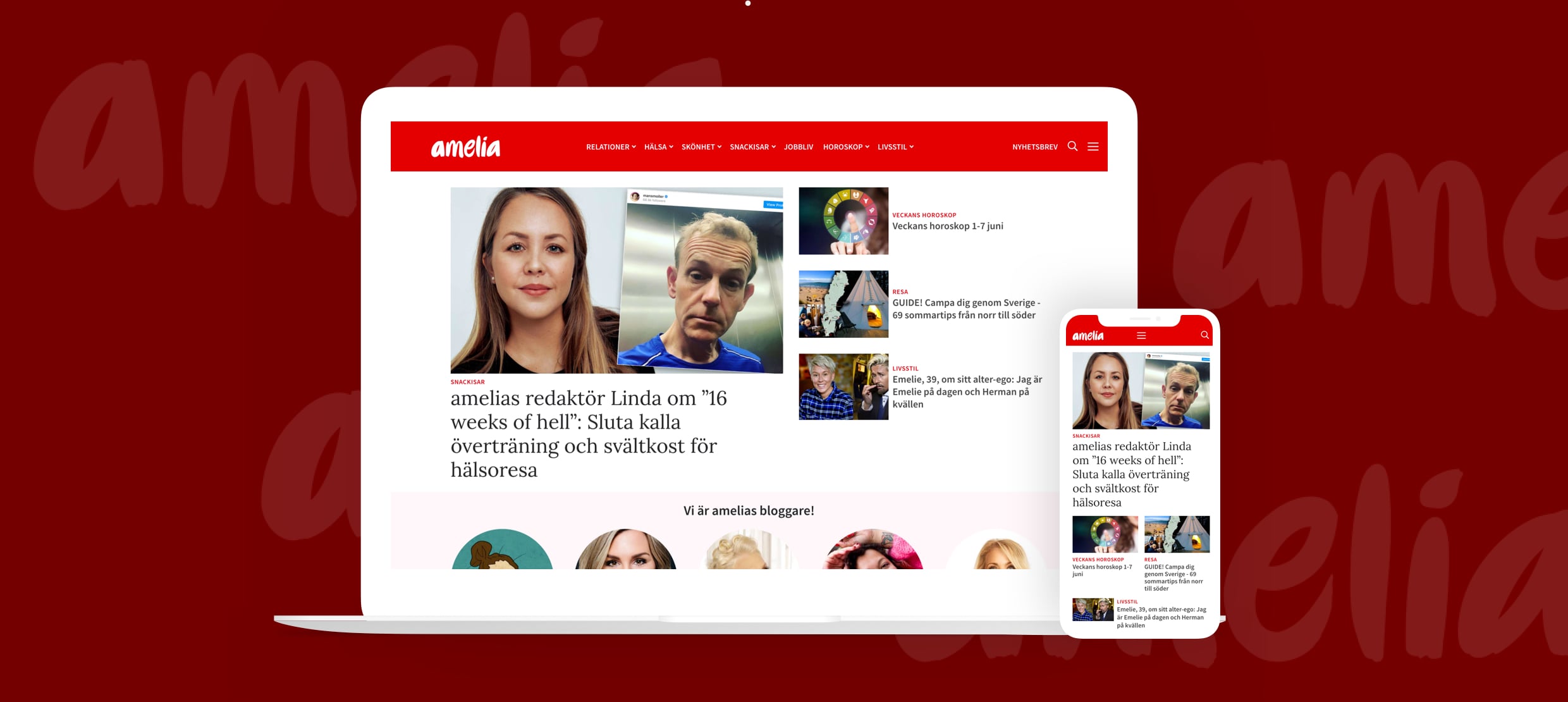 amelia website showing article on 16 weeks of hell and health journey