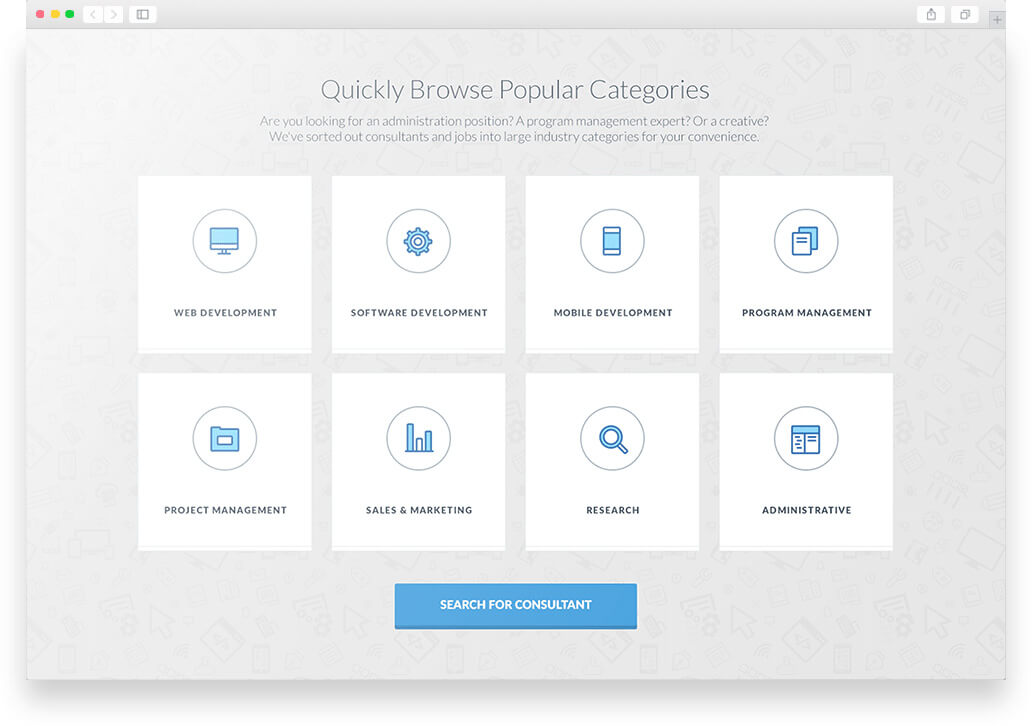 Popular categories for consultant jobs including development and management roles