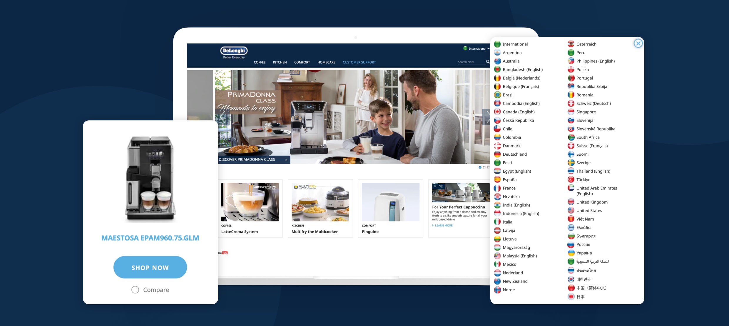 DeLonghi coffee machine Maestosa EPAM960.75.GLM with global language selection menu