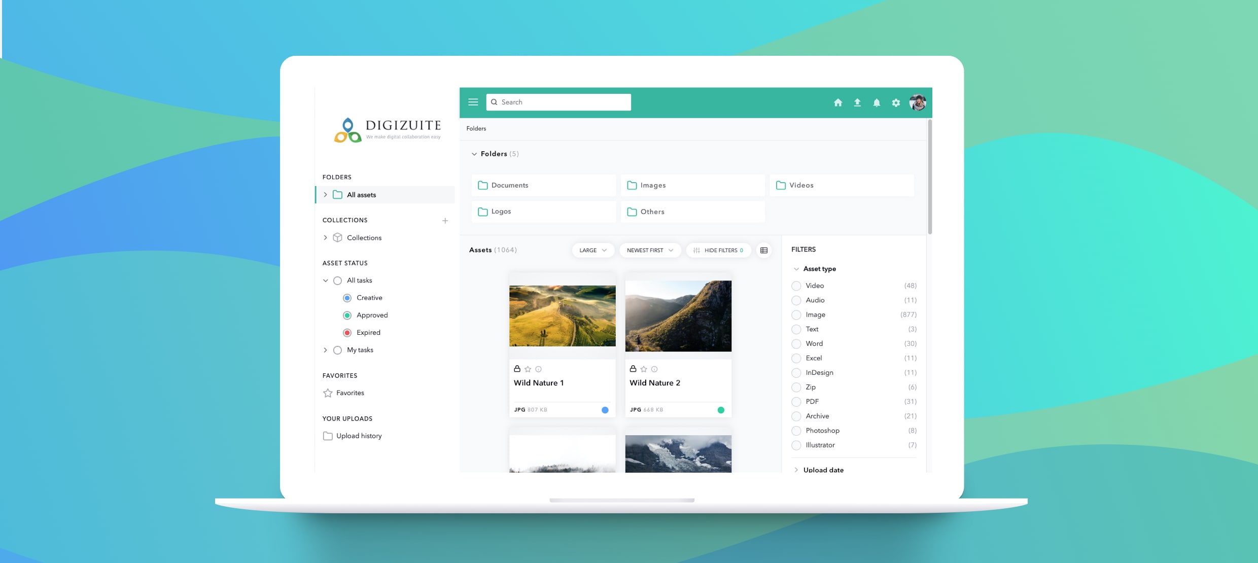 DIGIZUITE digital asset management platform showing folder and asset organization