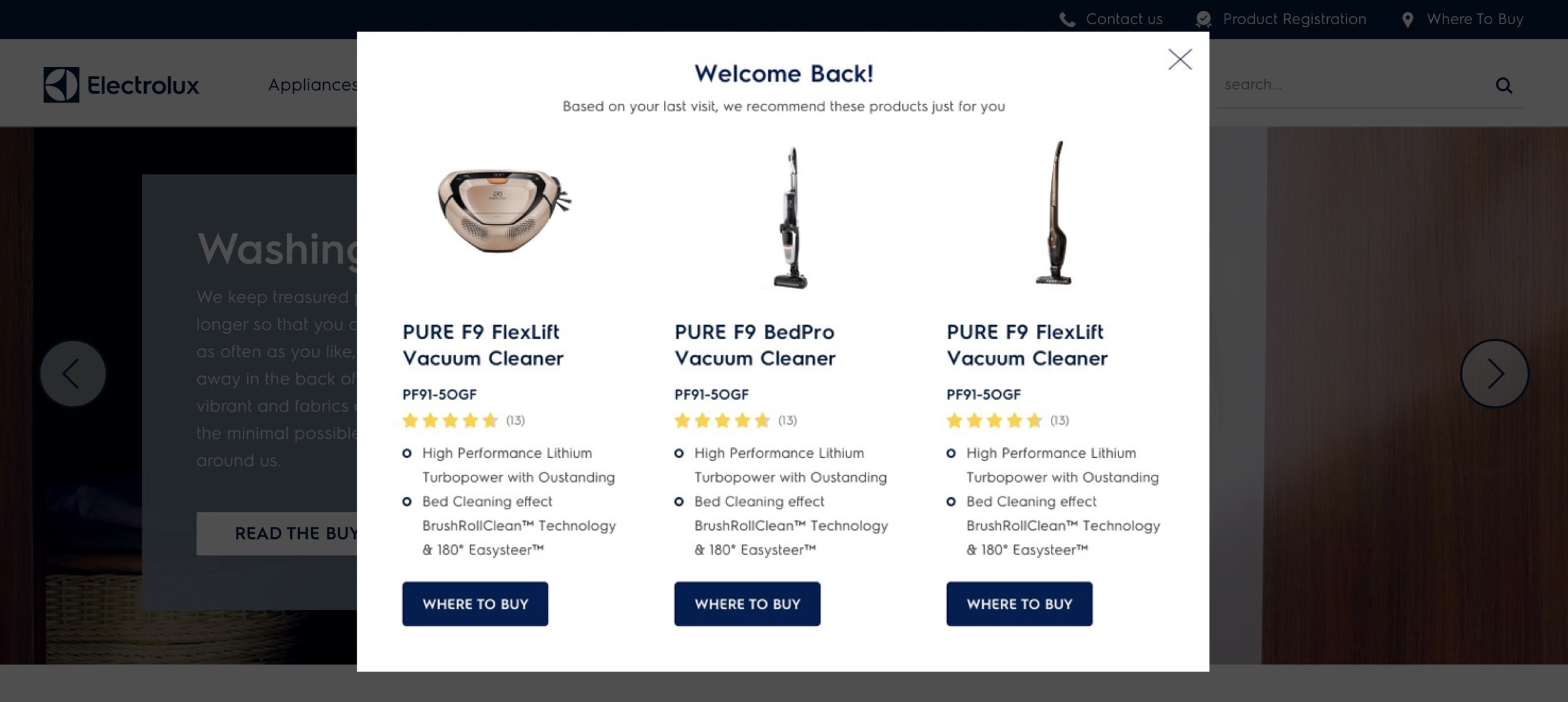 Electrolux PURE F9 vacuum cleaner models with BrushRollClean technology and Easysteer