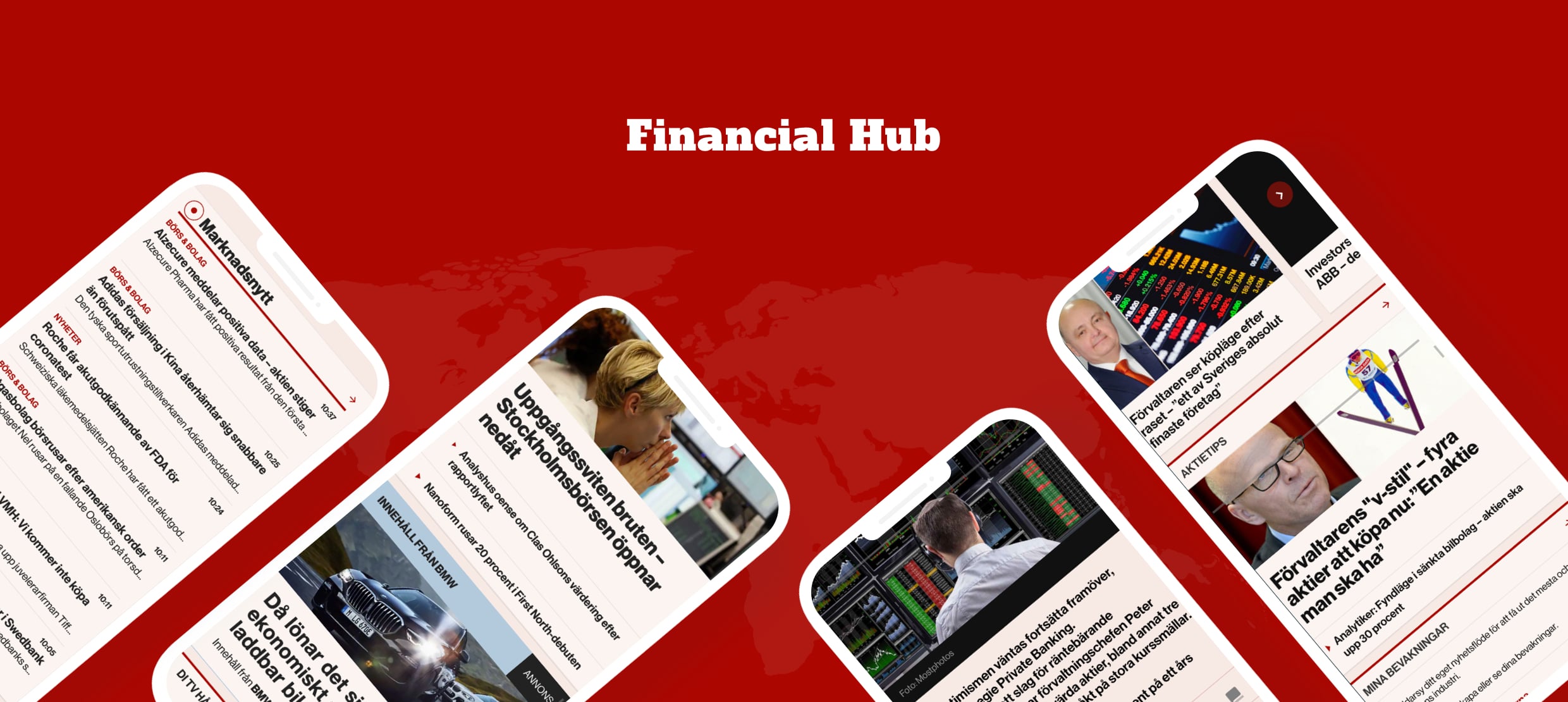 Financial Hub showing mobile stock market news and trading updates