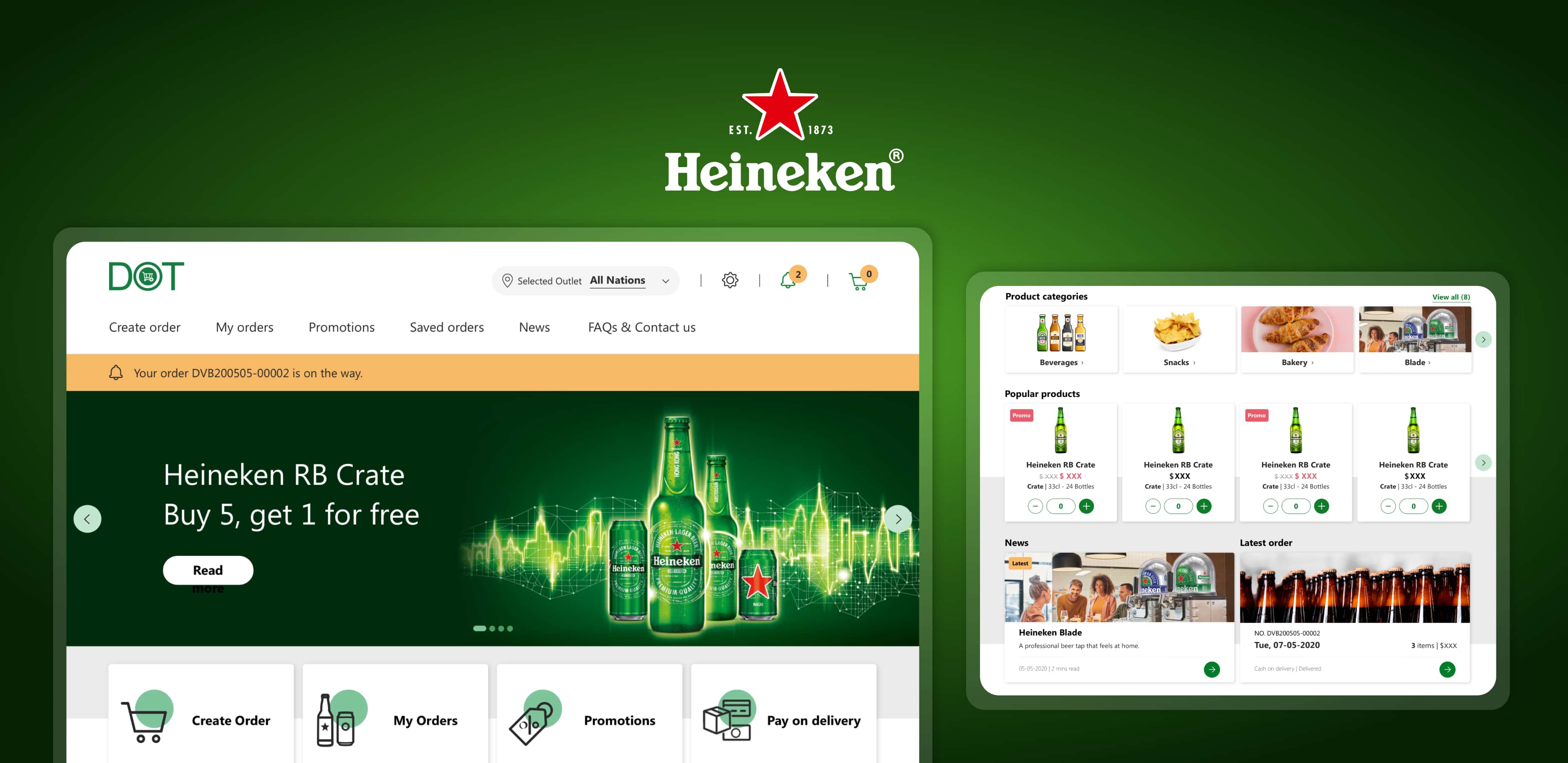 Heineken RB Crate promotion and order interface on DOT online platform