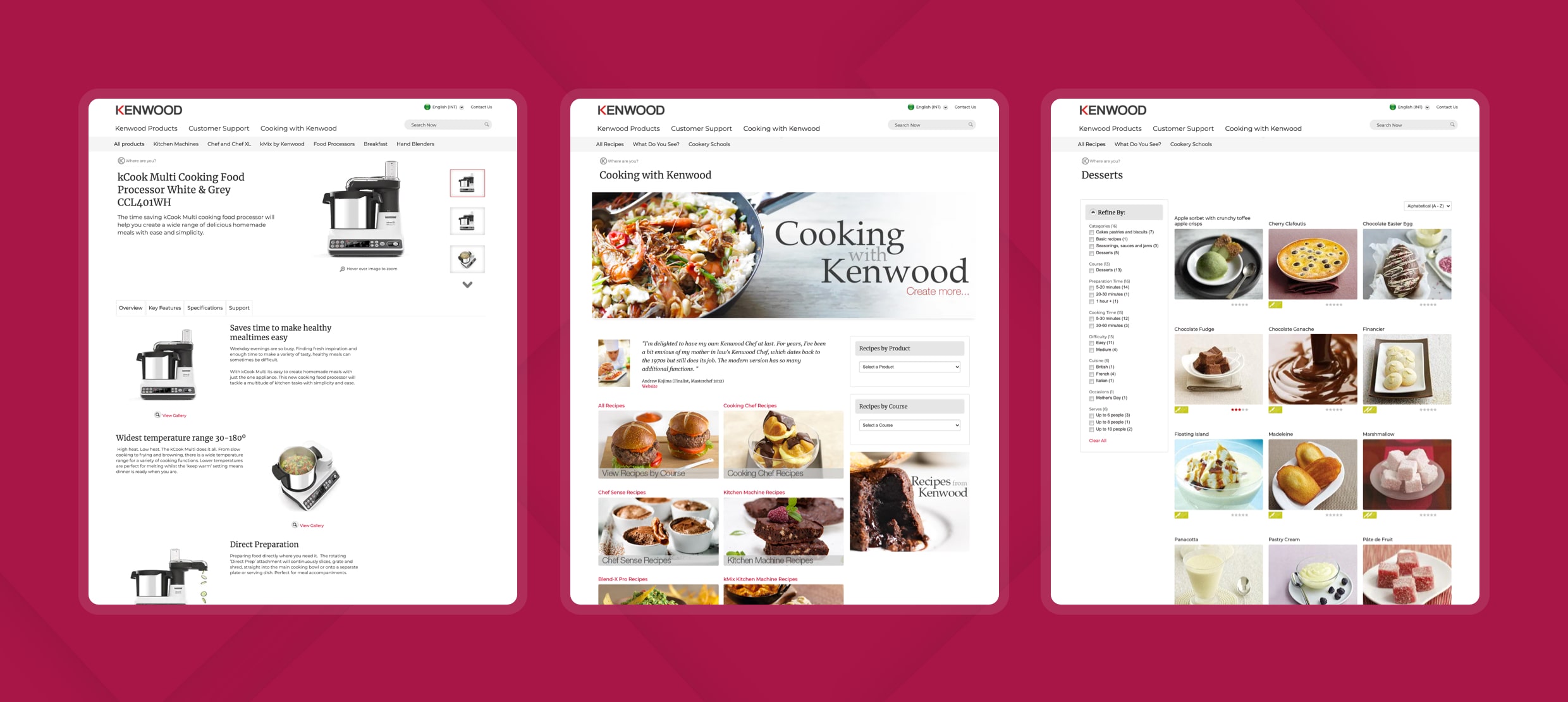 Kenwood Multi Cooking Food Processor and Cooking with Kenwood recipe pages overview