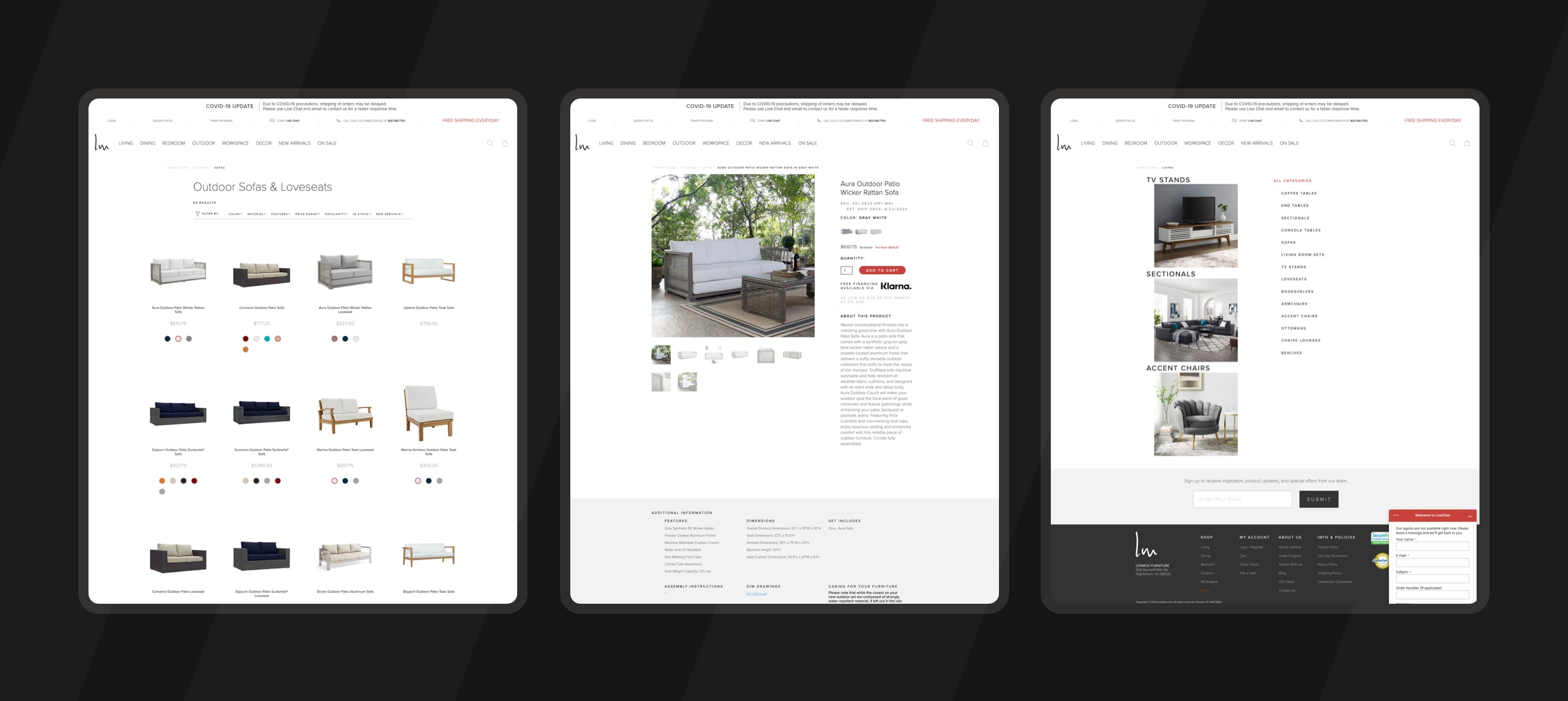 Outdoor sofas & loveseats product listings with Aura Patio Wicker Rattan Sofa details