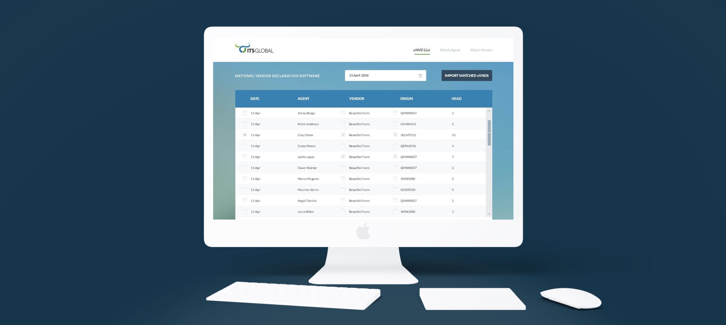 National Vendor Declaration software showing vendor and agent details on screen