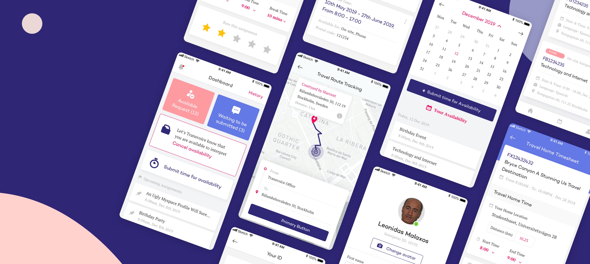 Mobile app dashboard and travel route tracking for interpreter availability management