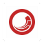 Untitled design (38) Circular red and white logo with a curved swoosh design in the center