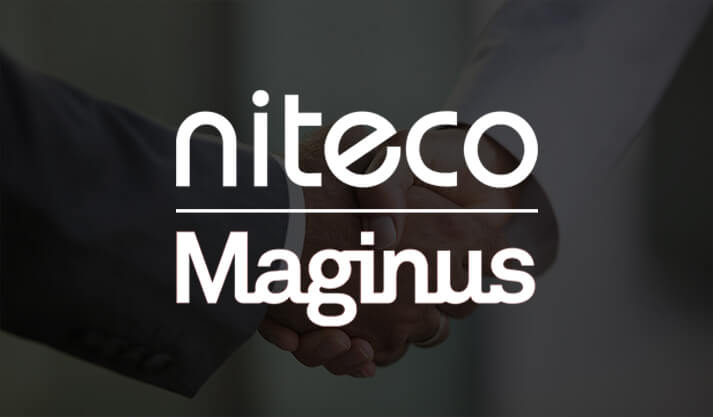 Niteco Maginus partnership symbolized by a business handshake background
