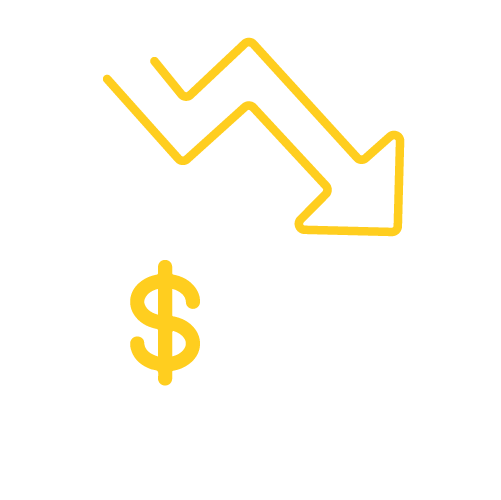 Declining revenue trend with downward arrow and dollar sign symbols