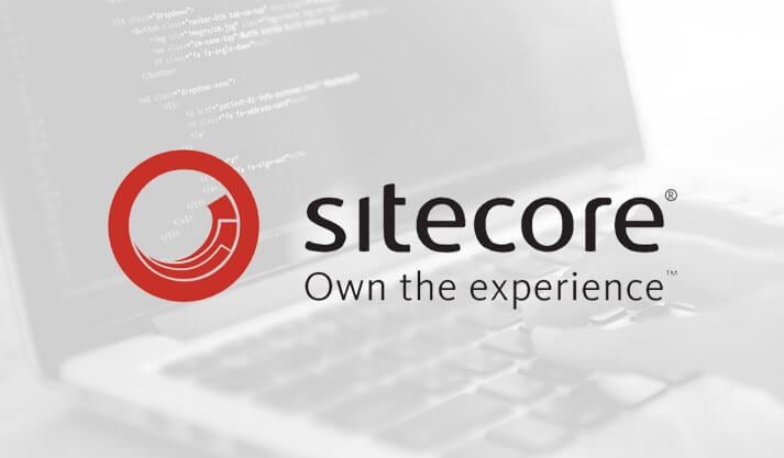 Sitecore logo with coding background representing digital experience management
