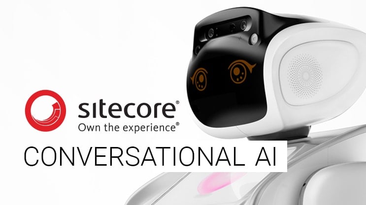 Sitecore Conversational AI robot with friendly digital face and sleek design